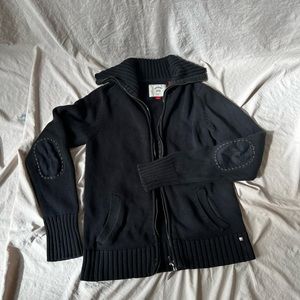 Esprit  Y2K Double Zip Black Ribbed Knit Sweater Sz M